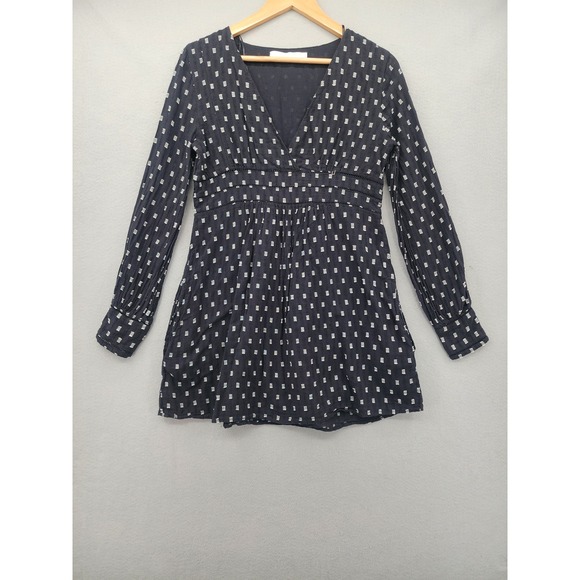 Zara Dresses & Skirts - Zara Trafaluc Black White Geometric Print Cotton Mini‎ Dress Long Sleeve Boho M